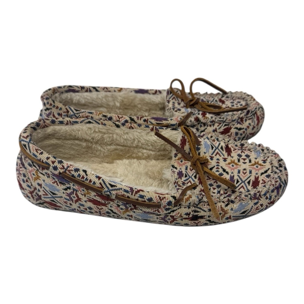 Y2K Vibe 🔥Minnetonka 🤑Britt Trapper Multicolor Aztec Tribal Fur Slippers 9 - Picture 3 of 7